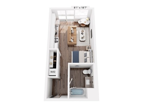 Floor plan for studio, 1 bath, 412 sqft